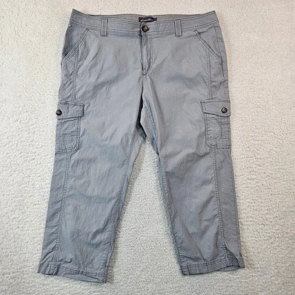 Eddie Bauer Womens 18 Gray Cargo Capri Pants Ripstop Stretch Hiking Crop Pants - Picture 1 of 13